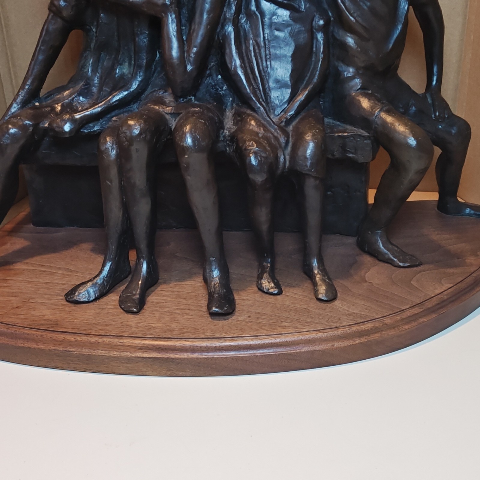 Bronze Children Sitting on Bench Figurine Sculpture.