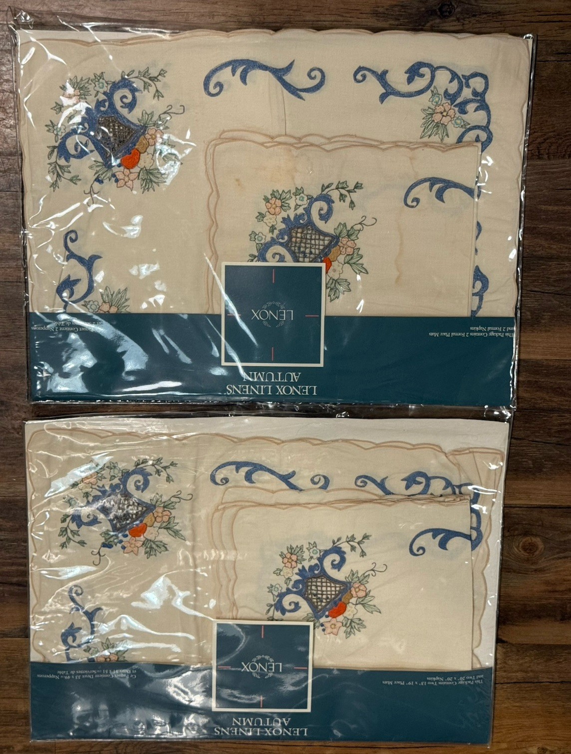 Lenox Autumn Pattern 2 Embroidered Napkin Placemat Sets 4 Napkins & 4 Placemats