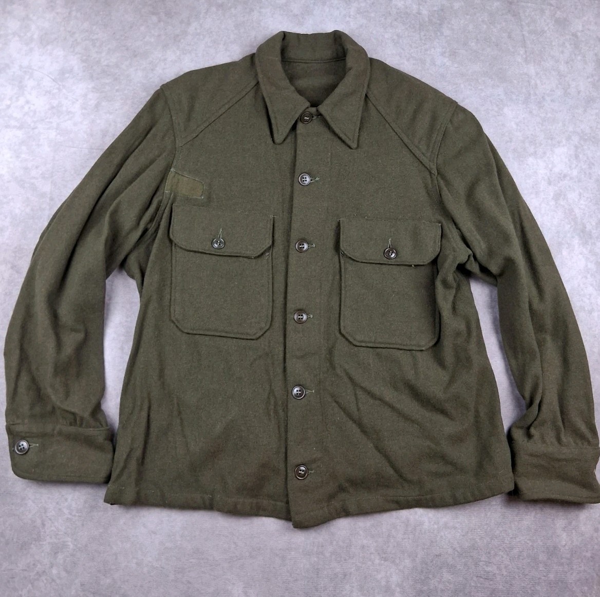 Vintage US Military OG-108 Wool Field Shirt Mens Green Wool Blend 50s Korean War