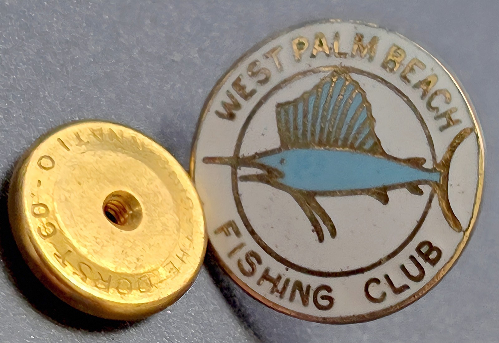 Vintage West Palm Beach Fishing Club 18K Gold Enamel Sailfish Lapel Pin Dorst