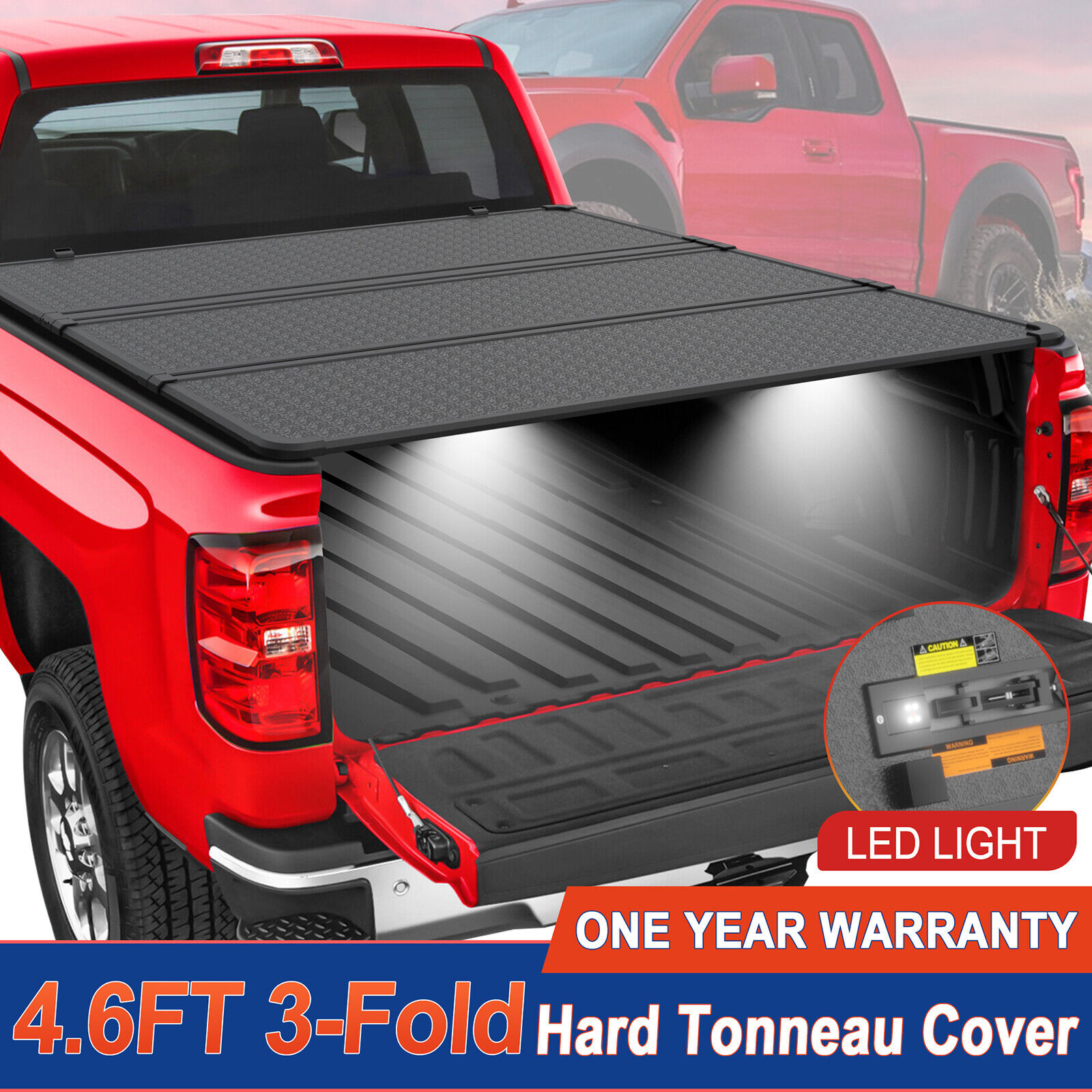 4.5/4.6FT Hard Solid Tonneau Cover 3-Fold For 2022-2024 Ford Maverick Truck Bed