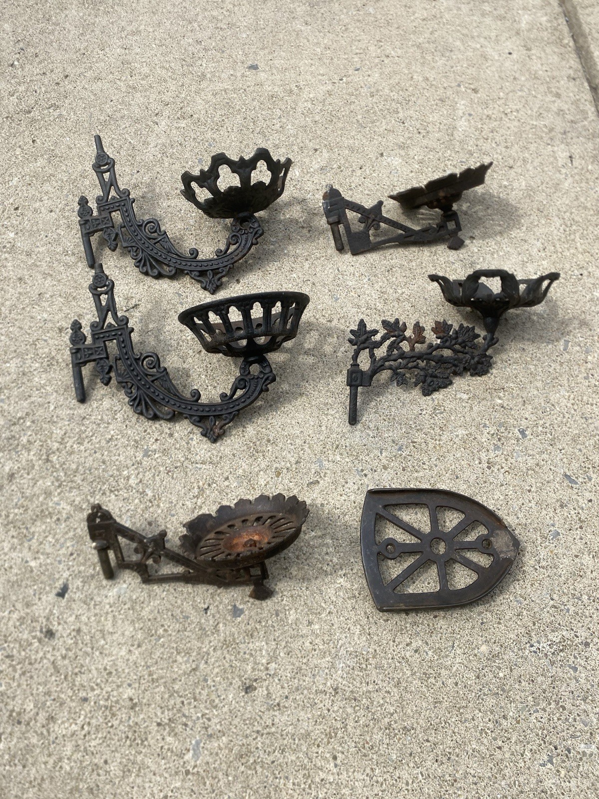 Lot Of 6 19th Century Cast iron Victorian Wall Plant Holder Sconce Ornate Antiqu