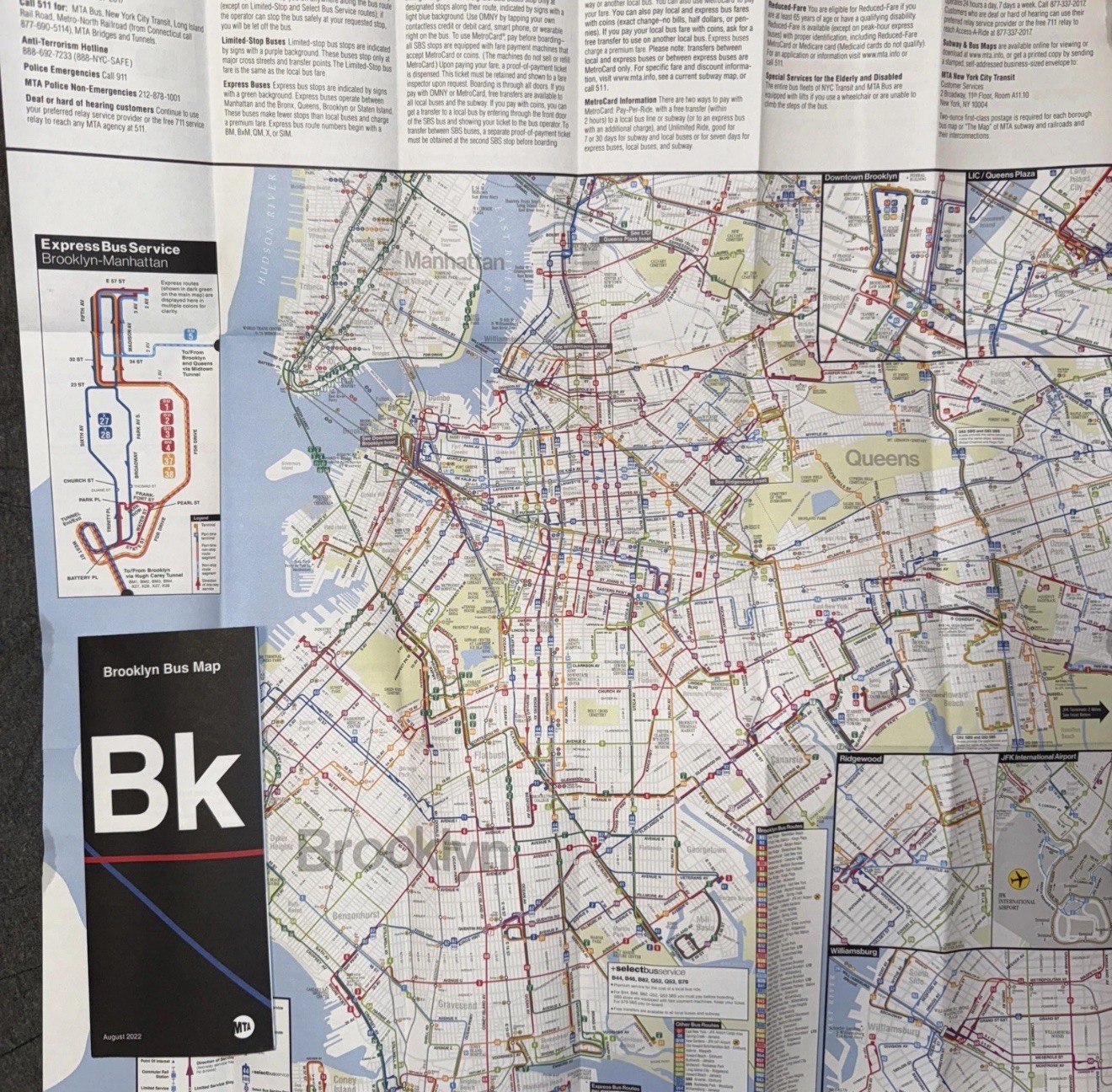 Full Size MTA Transit Brooklyn New York Bus Route Travel Map August 2022 🚍 