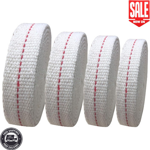 4 Rolls Oil Lamp Wick 1/2, 3/4, 7/8 Inch Flat Cotton Wick 6.5 Ft/roll Red Stitch
