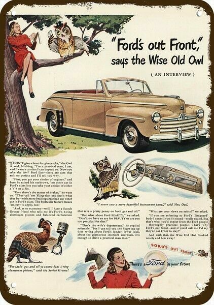 1947 FORD CONVERTIBLE Car Vintage-Look-Edge DECORATIVE REPLICA METAL SIGN