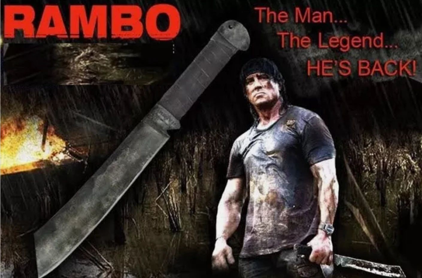 Rambo IV Machete: Handmade John Rambo Movie Replica Knife with Leather Sheath