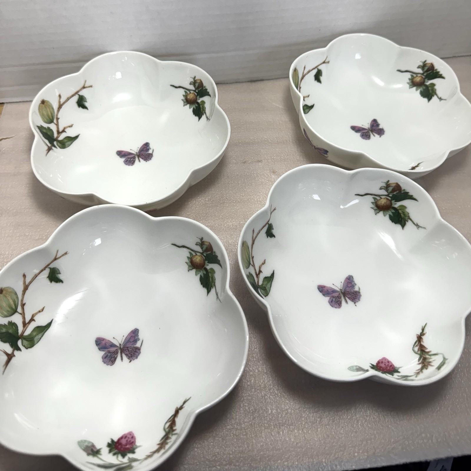 4 Rare A Raynaud Limoges Ceralene Berry Bowl France Butterflies Strawberry