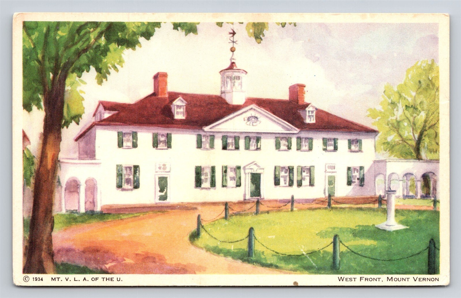 Mount Vernon VA West Front From Frederic Dalrymple Painting Art Postcard 1930s