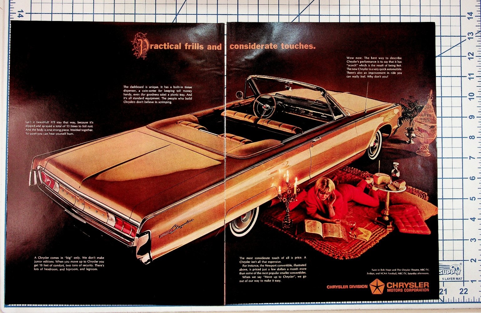 1960s Chrysler Newport Convertible Original 2-Page Car Magazine Ad Vintage Auto