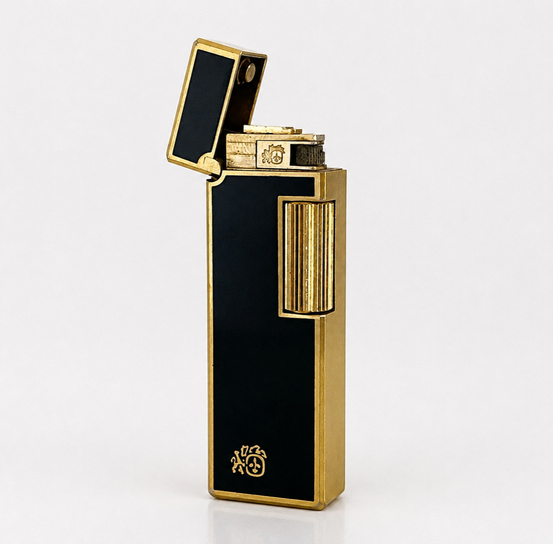 JOHN STERLING Gold Plated Gas Lighter Lake China Vintage Functional Lighter