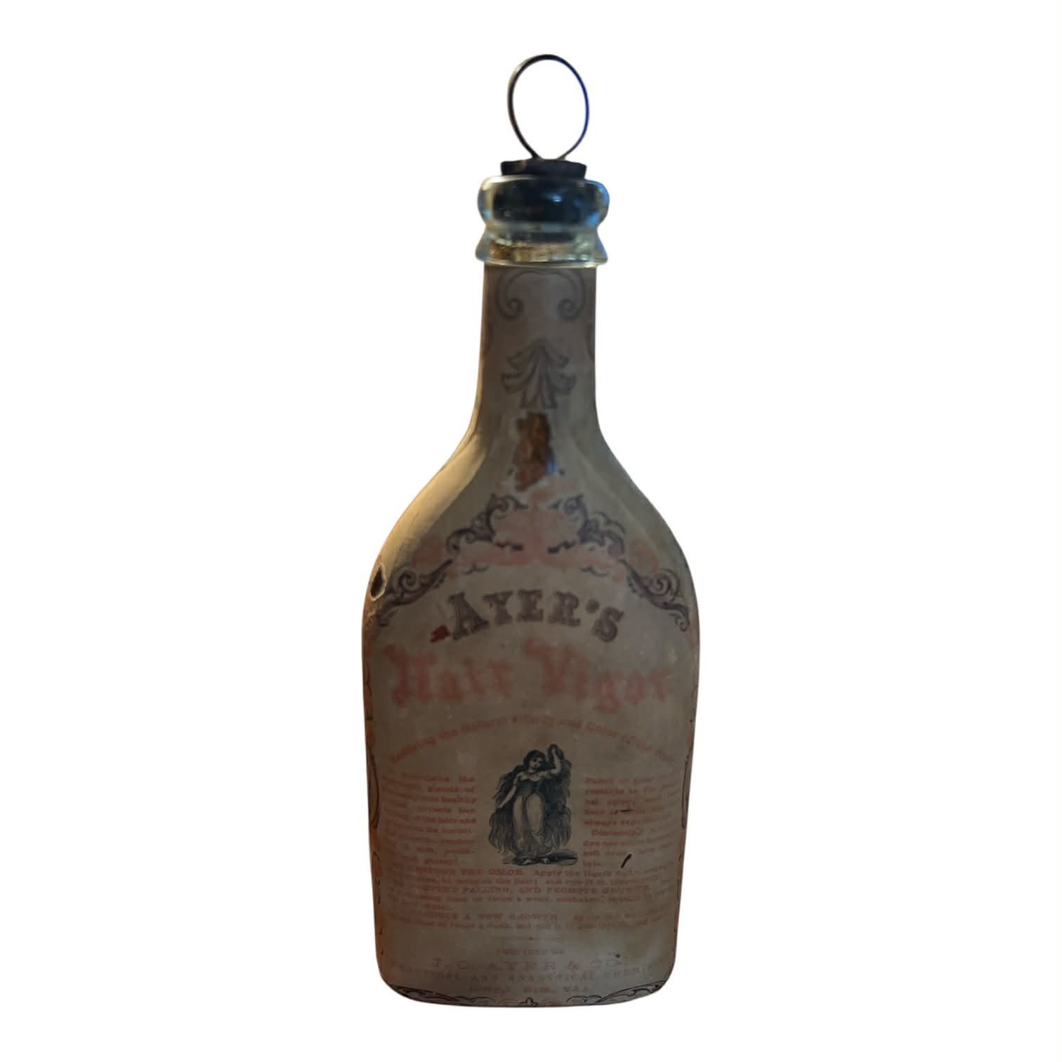 1867 AYER\'S HAIR VIGOR J. C. AYER & CO. LOWELL, MASS. USA Bottle W/Label & Cork