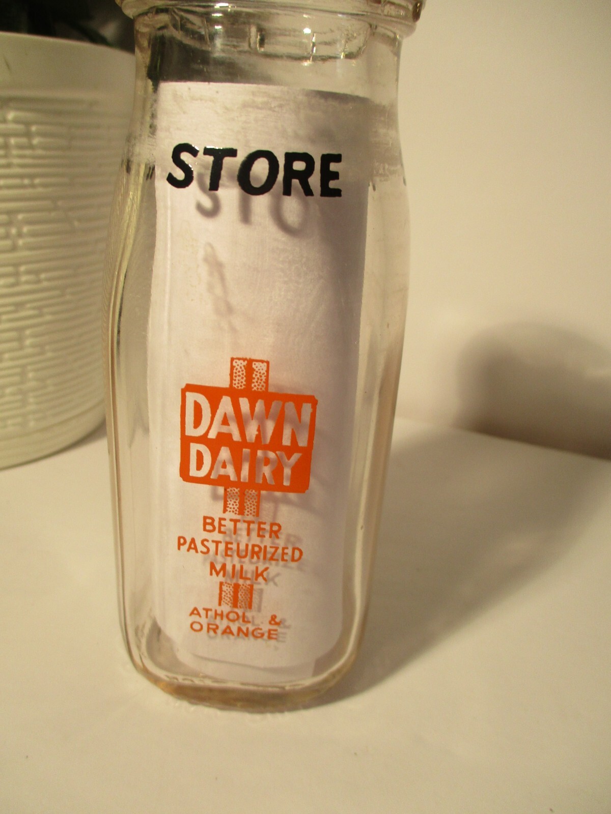 Half-Pint Milk Bottle Dawn Dairy  Athol & Orange 5.5\