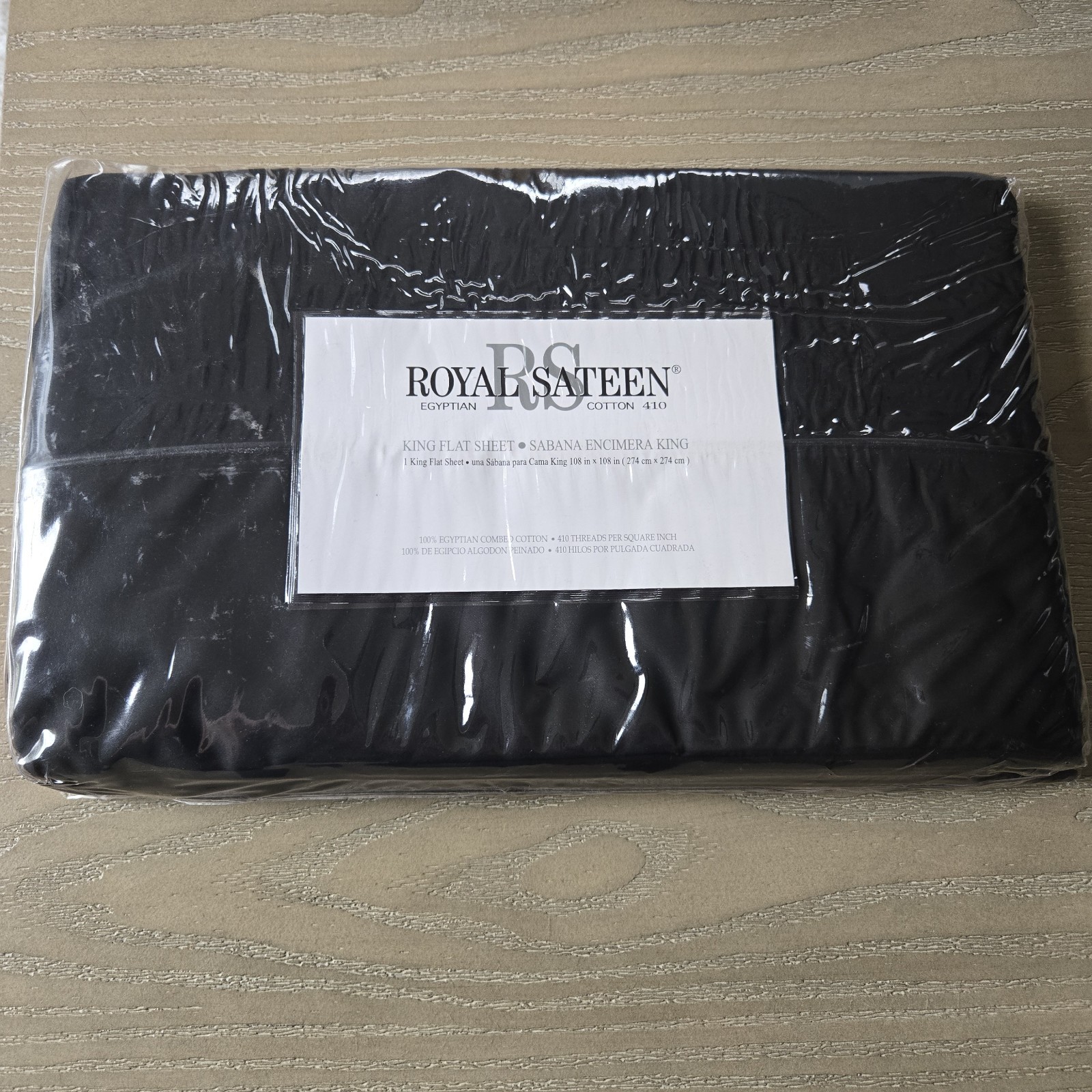 VTG Royal Sateen by Kitan Black 100% Egyptian Cotton 410 TC King Flat Sheet-NEW