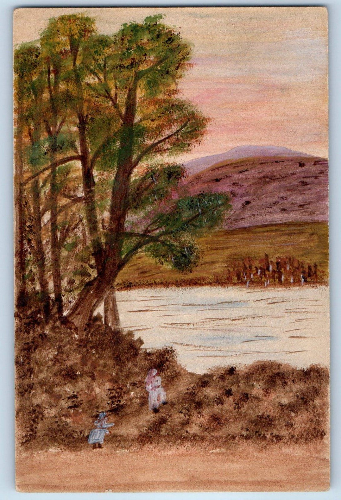 c1910's Lake And Trees Scene Mountain Hand Drawn Art Unposted Antique Postcard