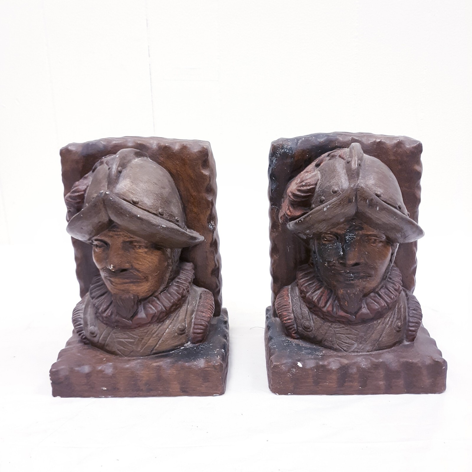 Vintage Heavy brown Ceramic Bookends Conquistador Explorer collective 