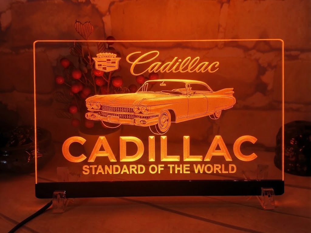 Vintage Cadillac Standard of the World Edge Lit Acrylic LED Light Sign Lamp deco