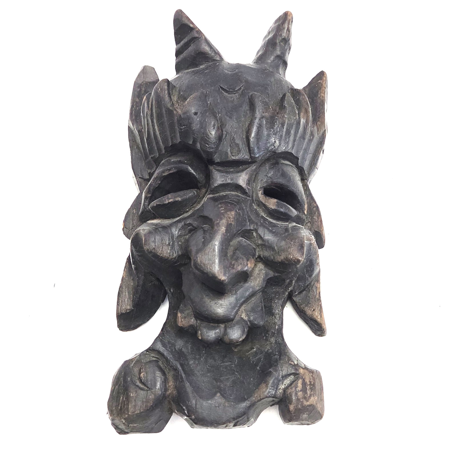 Vintage Indonesian Balinese Style Demon Guardian Carved Wood Mask Folk Art 10\