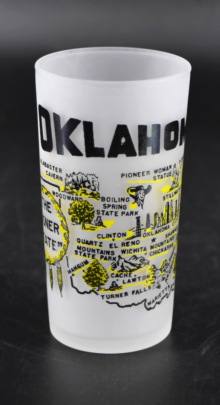 VTG 1950s Hazel Atlas Oklahoma State Souvenir Drinking Glass Tumbler Frosted 5\