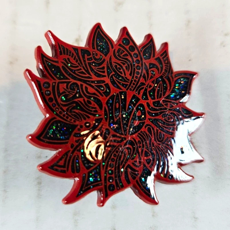Danny Steinman Red & Black Leaf Profile Silhouette Enamel Lapel Pin Double #AP