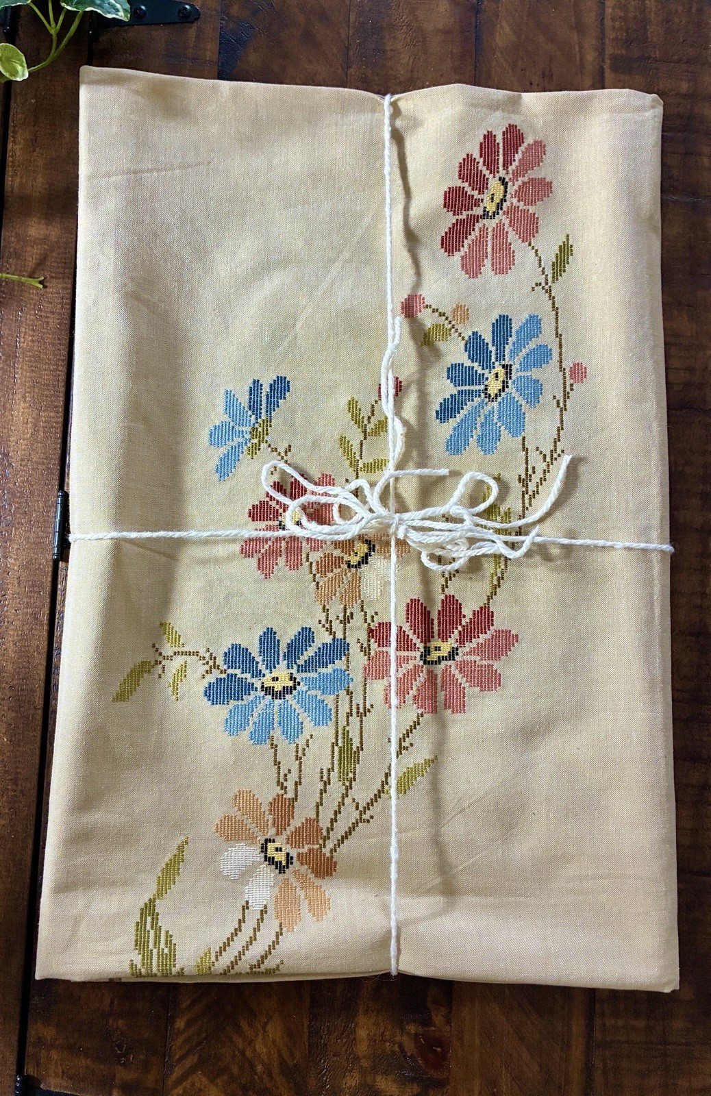 Vintage Handwoven Traditional Folks Cretan Tablecloth Earthy Tone Embroidery