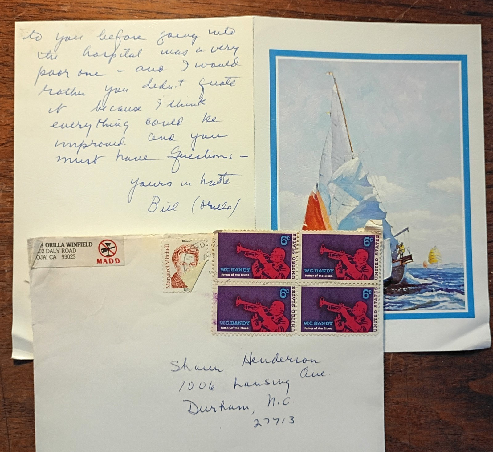 James Baldwin\'s Mentor Orilla Winfield ALS Card RE: \