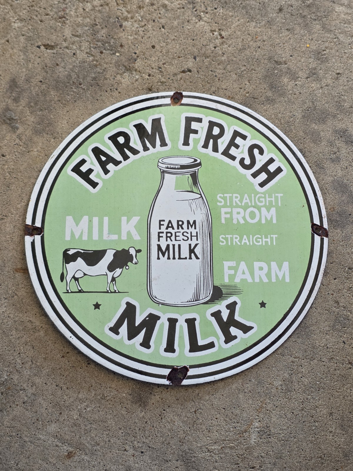 VINTAGE FARM FRESH MILK PORCELAIN SIGN 12\