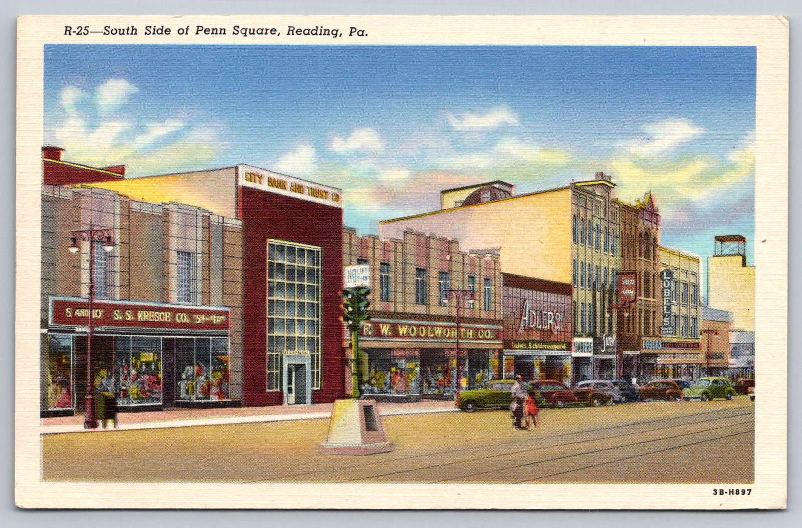 c1940s South Side Penn Square Reading PA City Bank Woolworth Postcard
