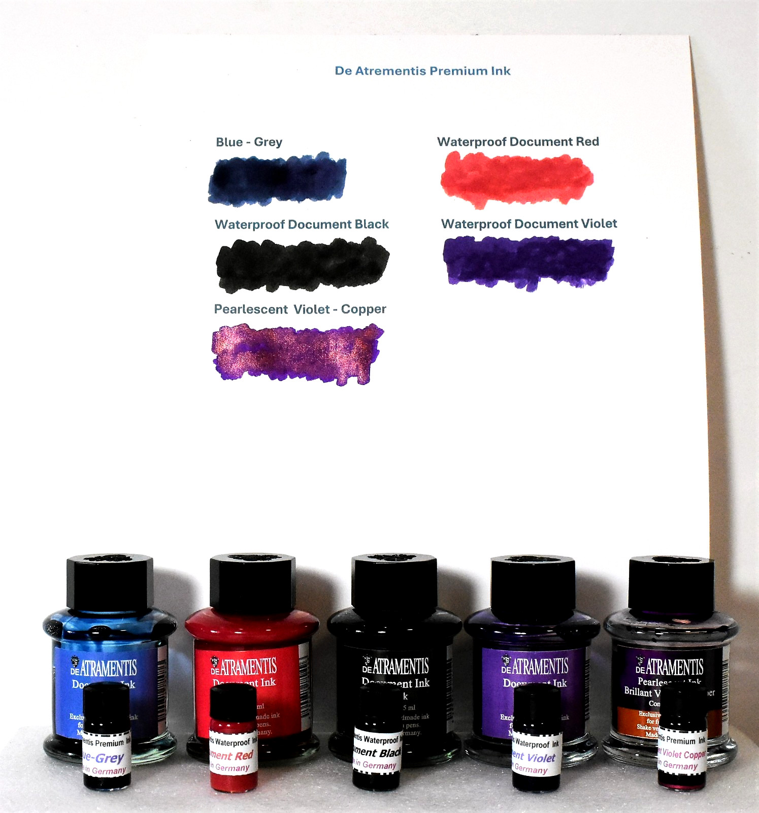 5 SAMPLE BOTTLES OF DE ATREMENTIS WATER PROOF FOUNTAIN PEN INK ~ 15ml ~ #DD5B