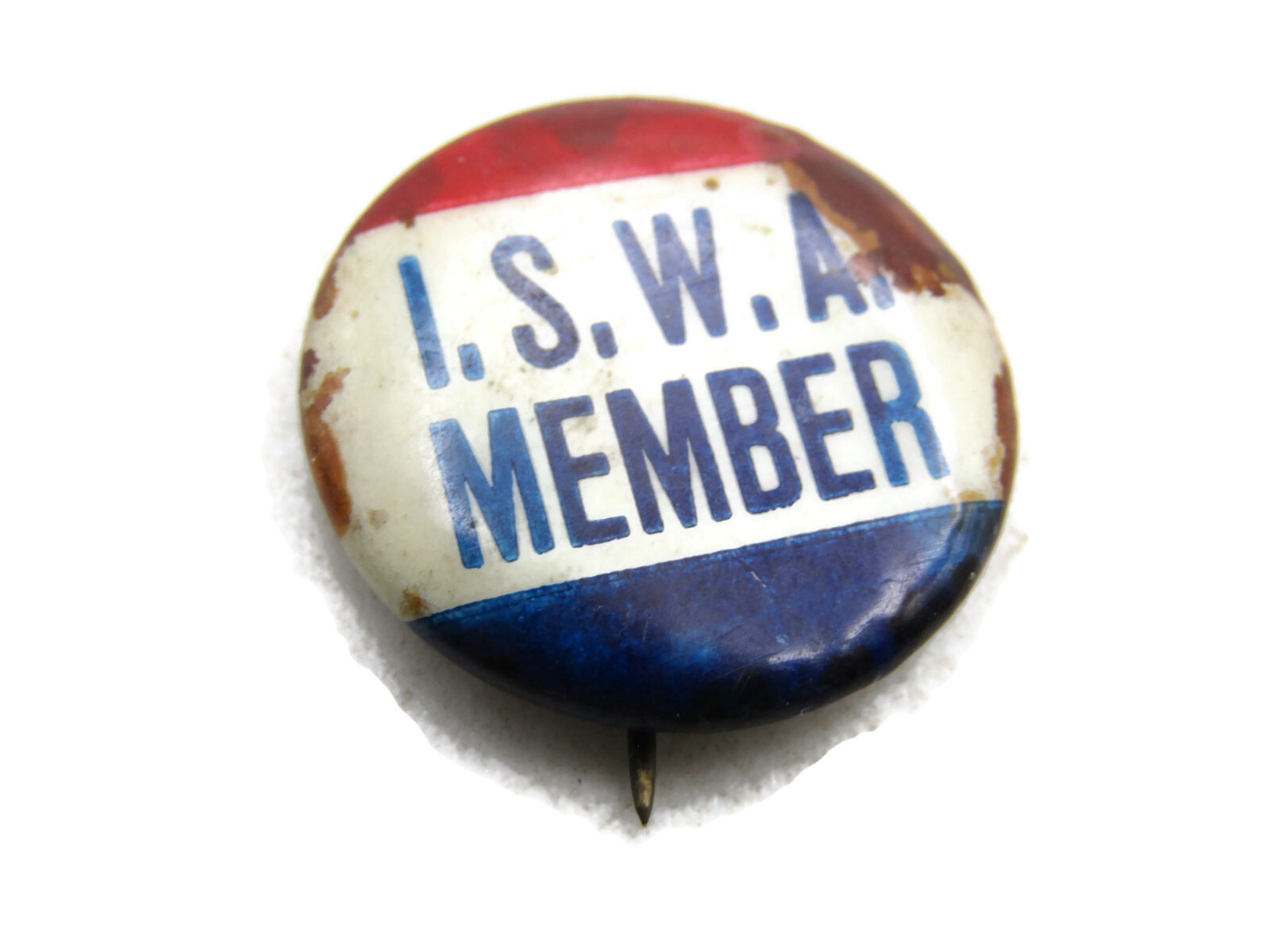 Vintage I.S.W.A. Member Pinback Button Red White Blue Union Badge Collectible