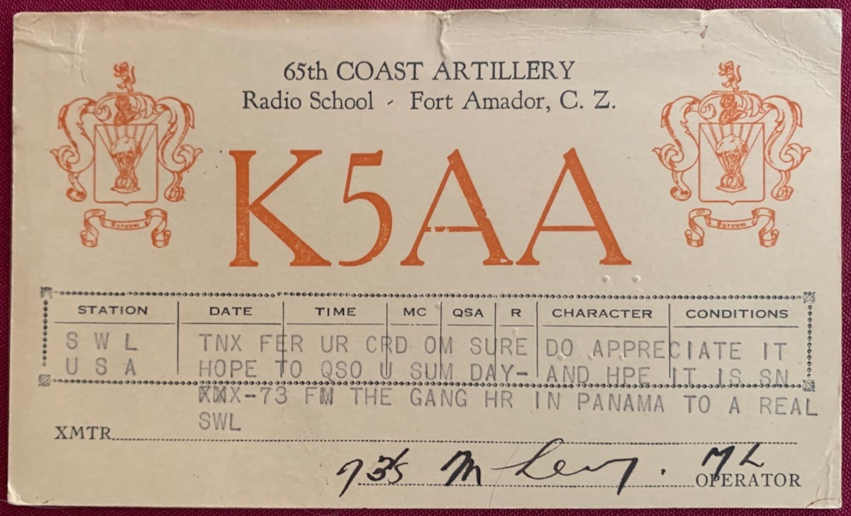 65th Coast Artillery US Army Panama Canal Zone 1931 QSL Shortwave Radio Card
