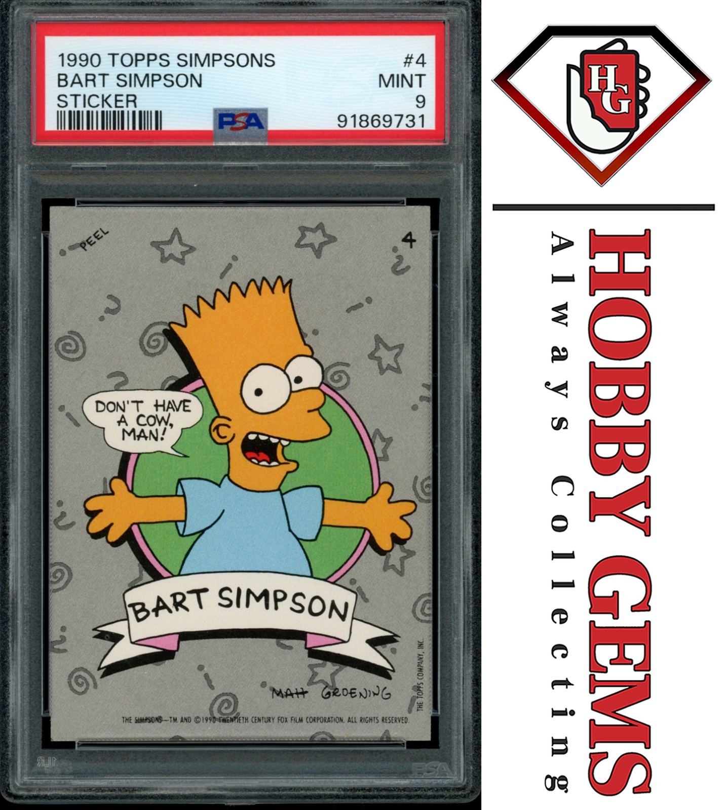 BART SIMPSON PSA 9 1990 Topps The Simpsons Sticker Don\'t Have a Cow Man #4