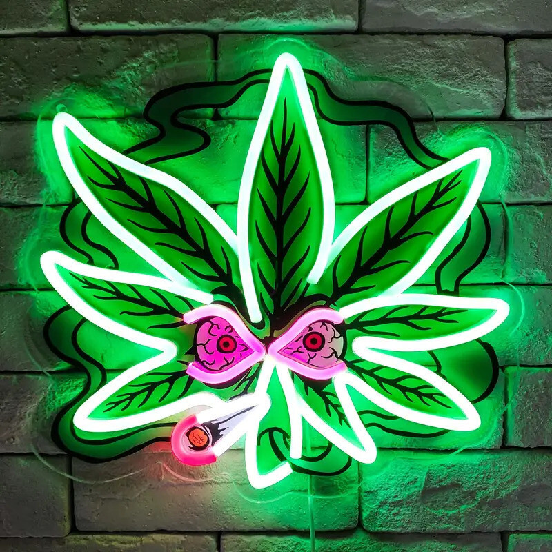 Marijuana Hemp Leaf Eyes Smoking High Life Weeds Neon Light Sign Lamp Decor LED