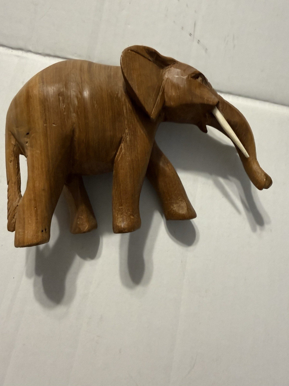 Hand Carved Vintage Wooden Elephant Sculpture with tusks
