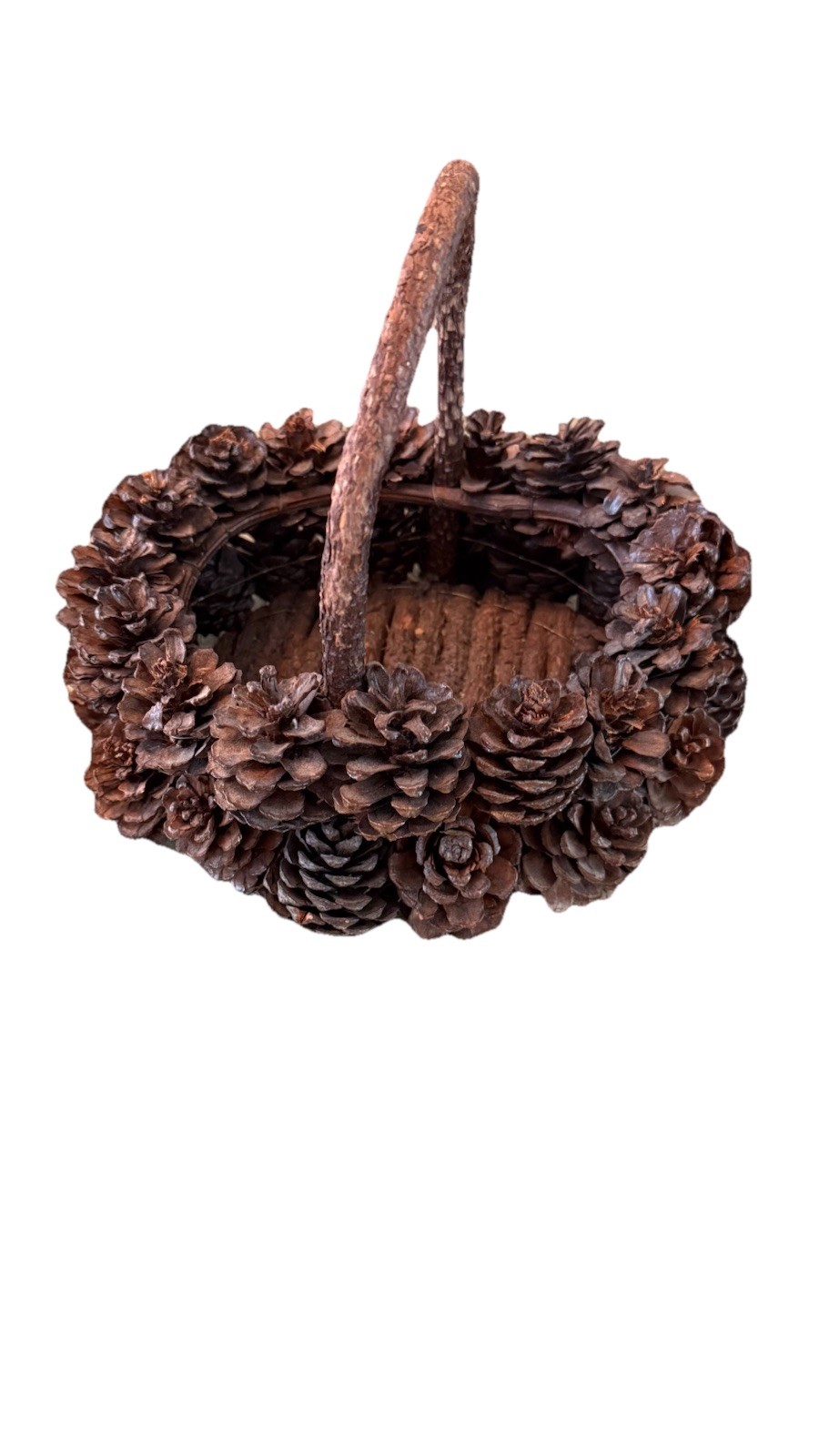 Pine Cone Twig Rustic Basket 9x7x7” Vintage Farmhouse Christmas Holiday Decor