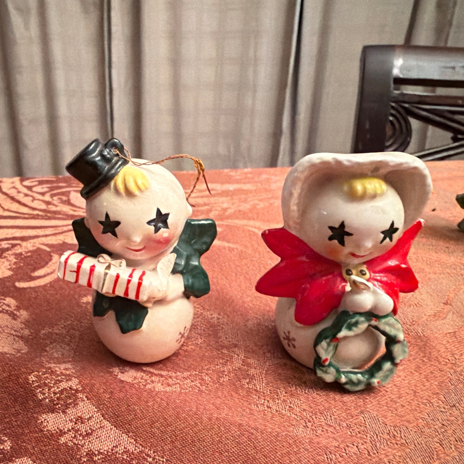 Vintage Napco RARE Starry Eyed Boy And Girl Snowman And Woman W/stickers