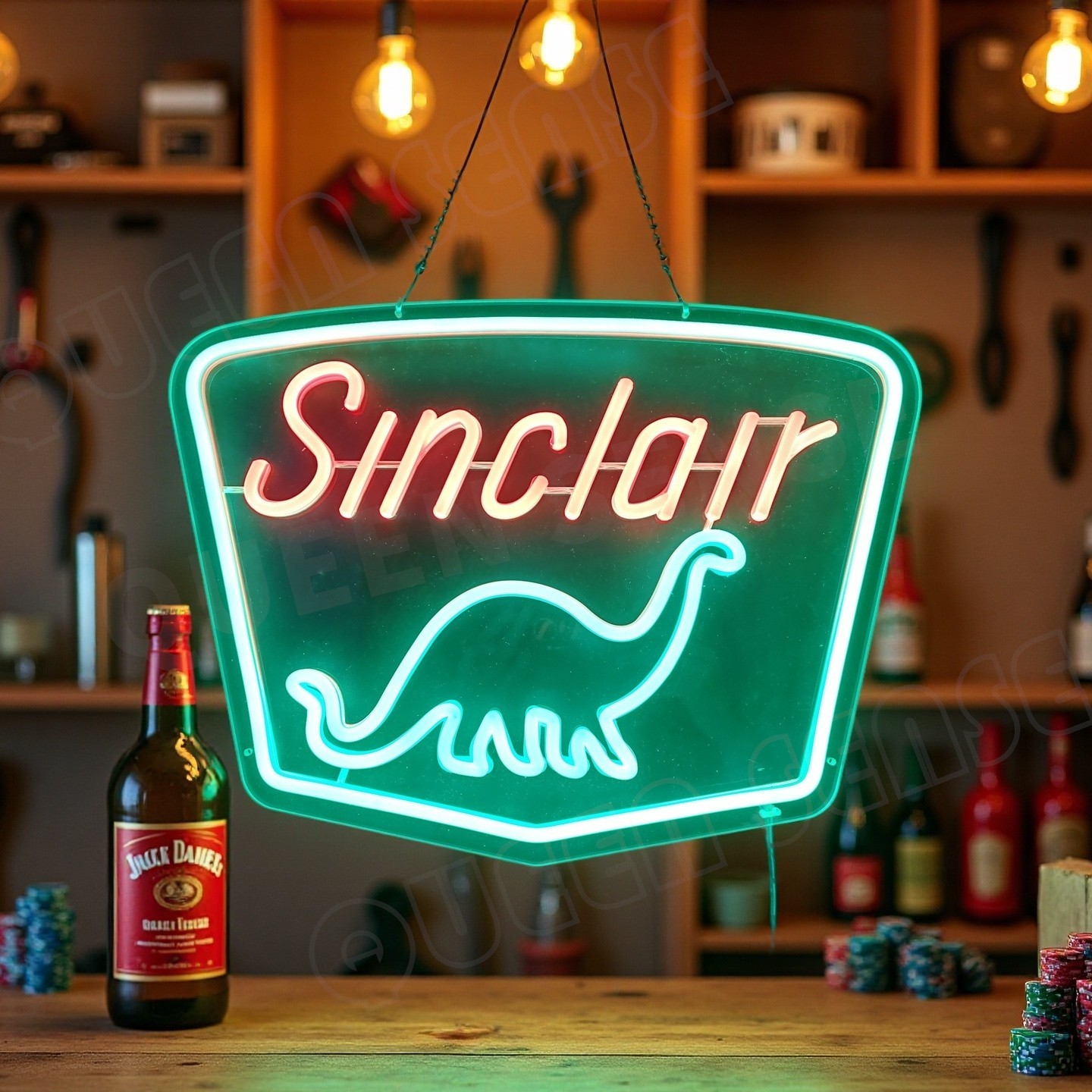 Sinclair Dino Gasoline LED Neon Sign With Dimmer USB Powered Adjustable Light