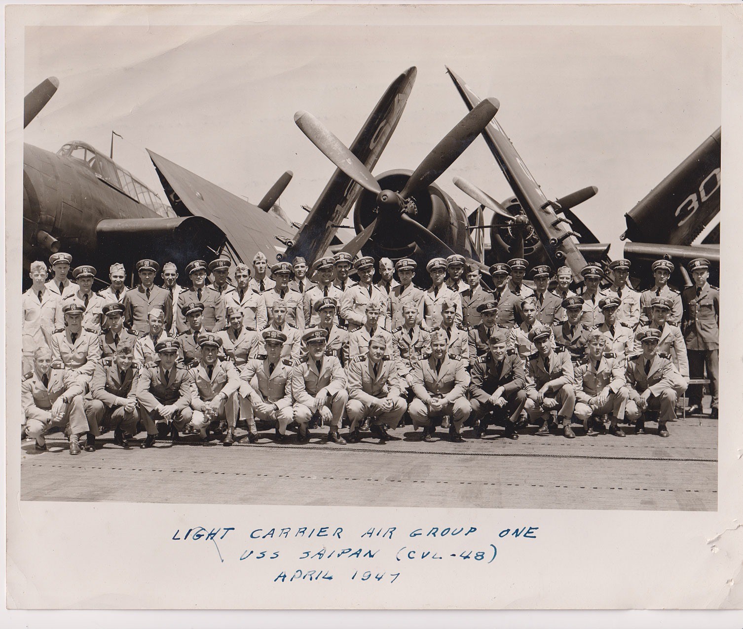 Original 1947 US Navy Photo Light Carrier Air Group One USS Saipan CVL-48 Pilots