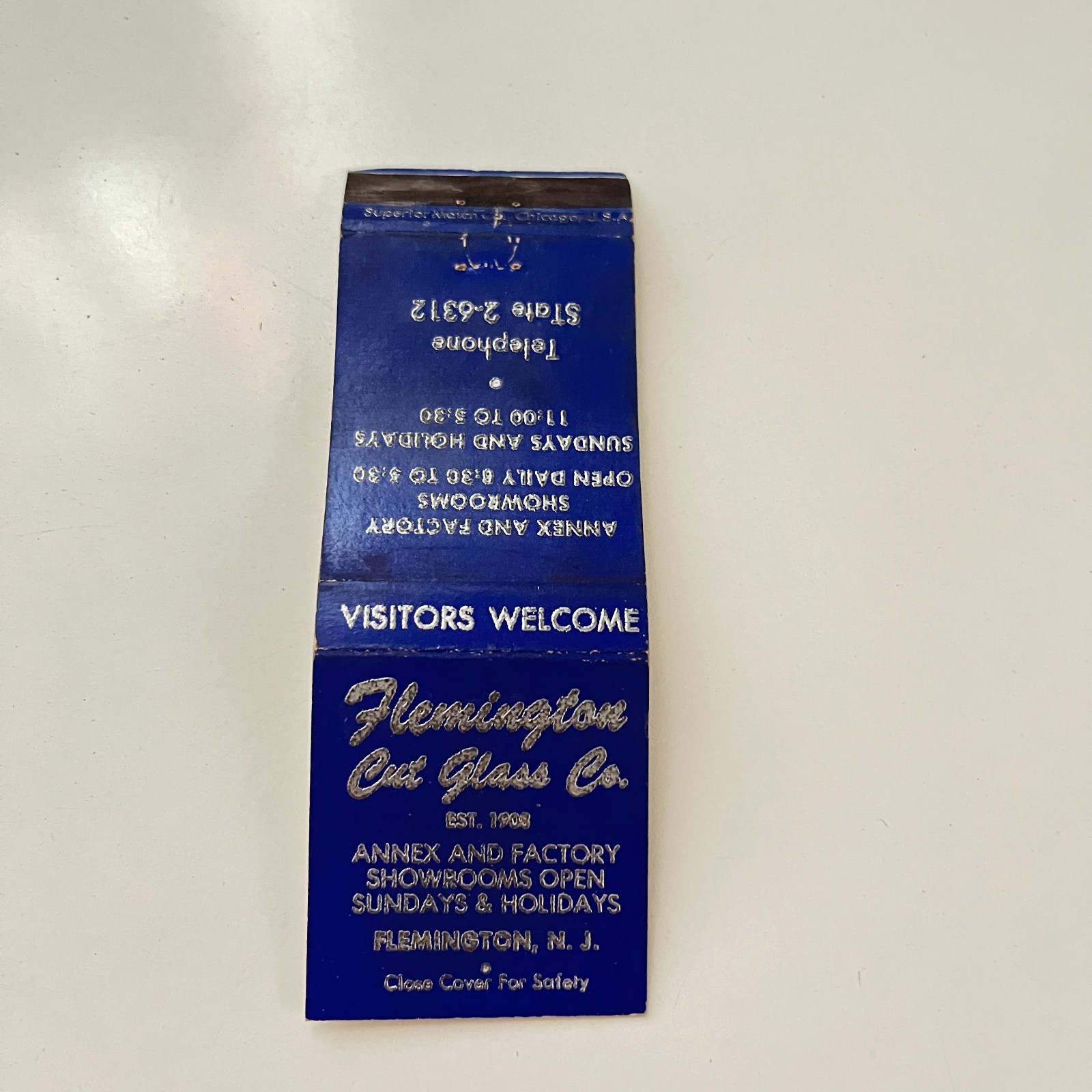 Flemington Cut Glass Co. Flemington NJ Vintage Matchbook Cover TMB54-3