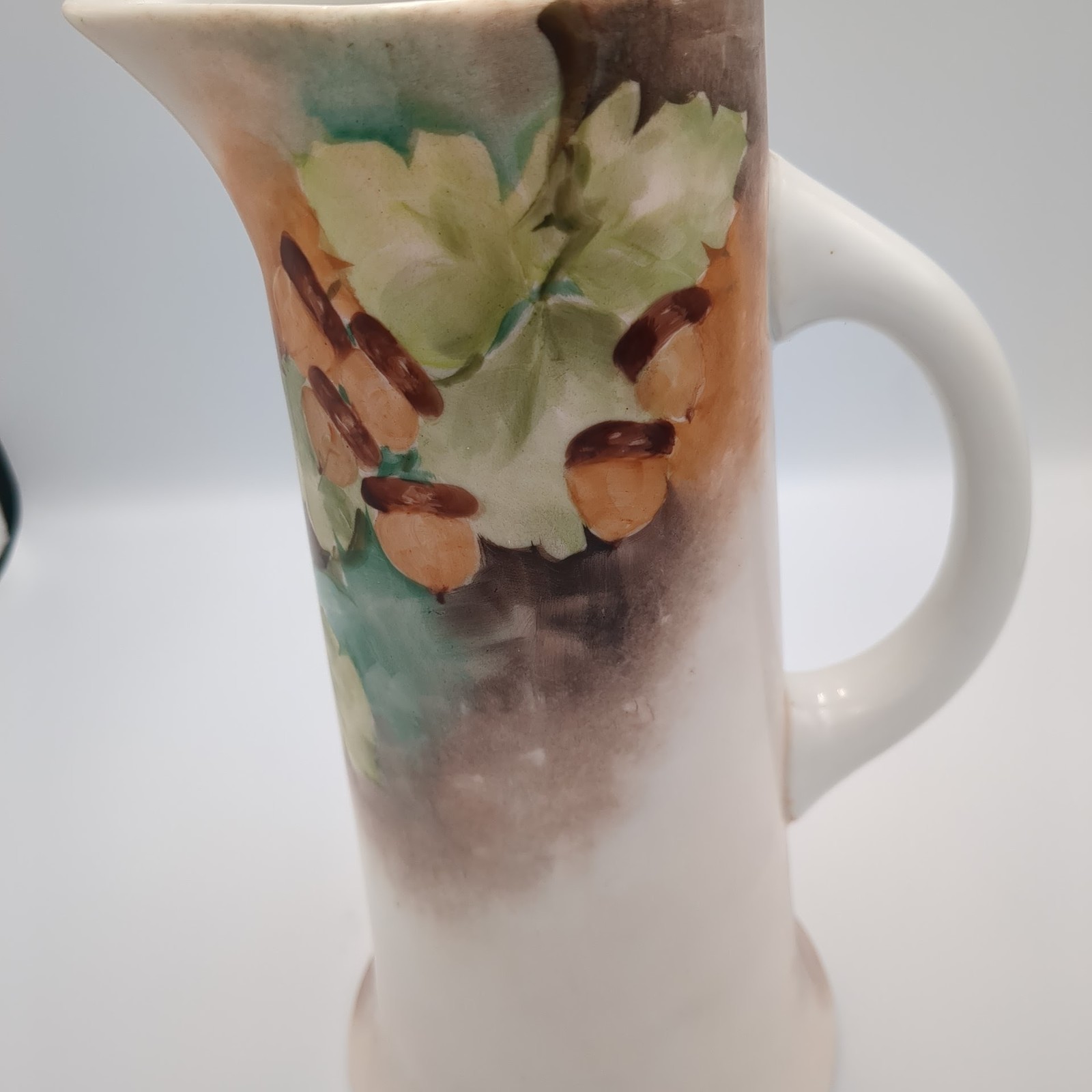 Vintage Phoebe 1960 Hand-Painted Ceramic Pitcher / Vase Acorns Leaves Fall Decor