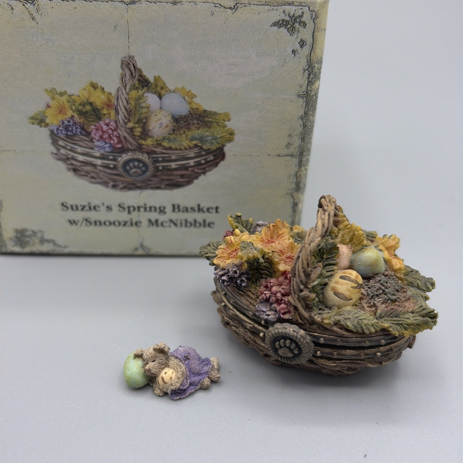 Boyds Bears Treasure Box Suzie\'s Spring Basket with Snoozie McNibble Ltd Edition