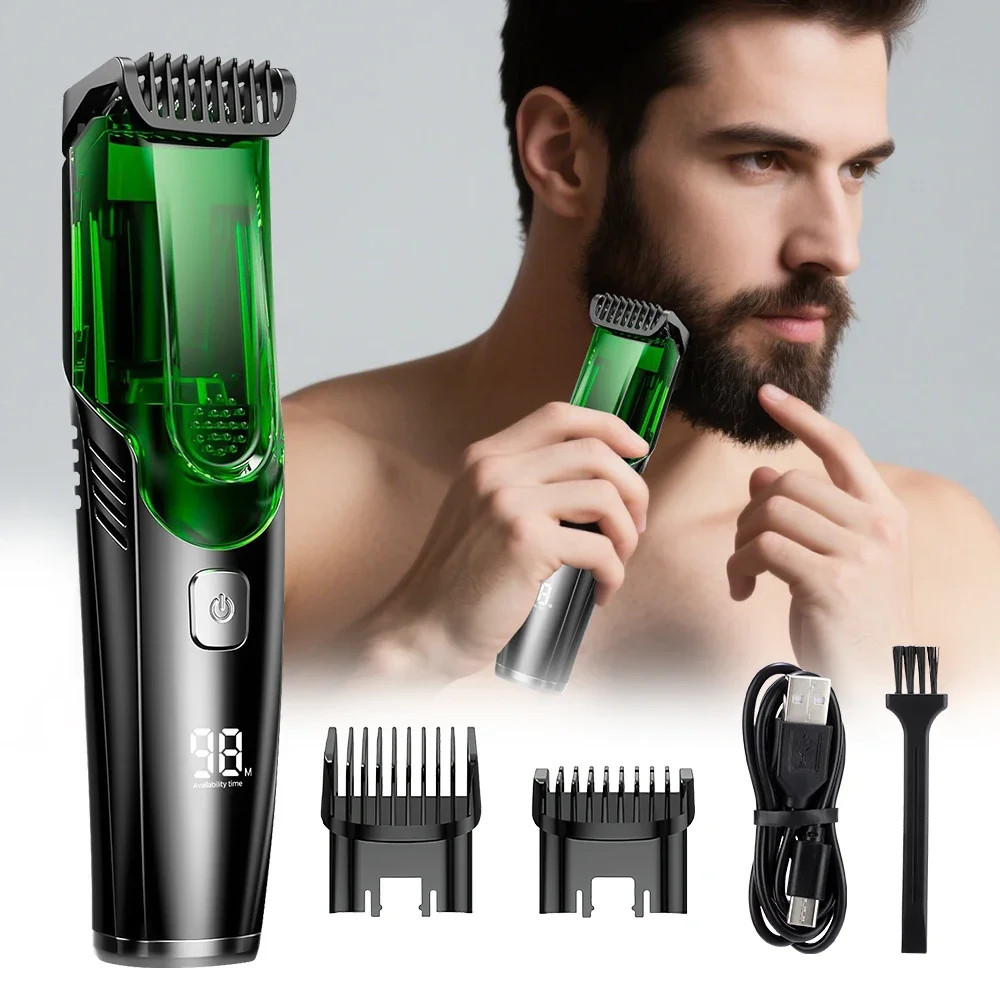 Vacuum Hair Clipper Men LCD Rechargeable Beard Trimmer Self Cutting Kit...