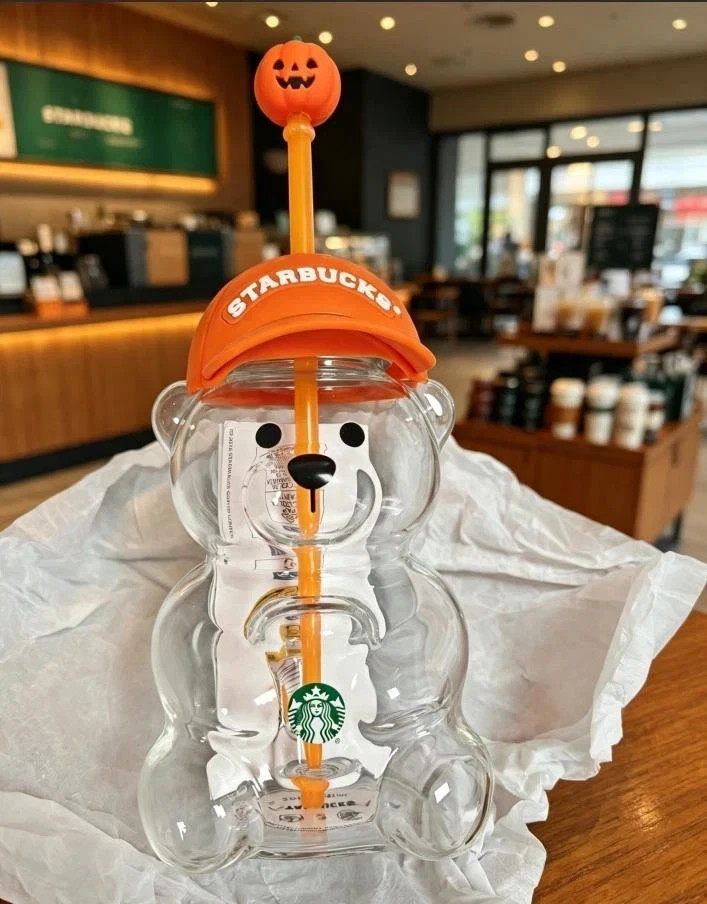 Halloween Starbucks Bearista Bear Cup Tumblers With Pumpkin Topper Baseball Cap