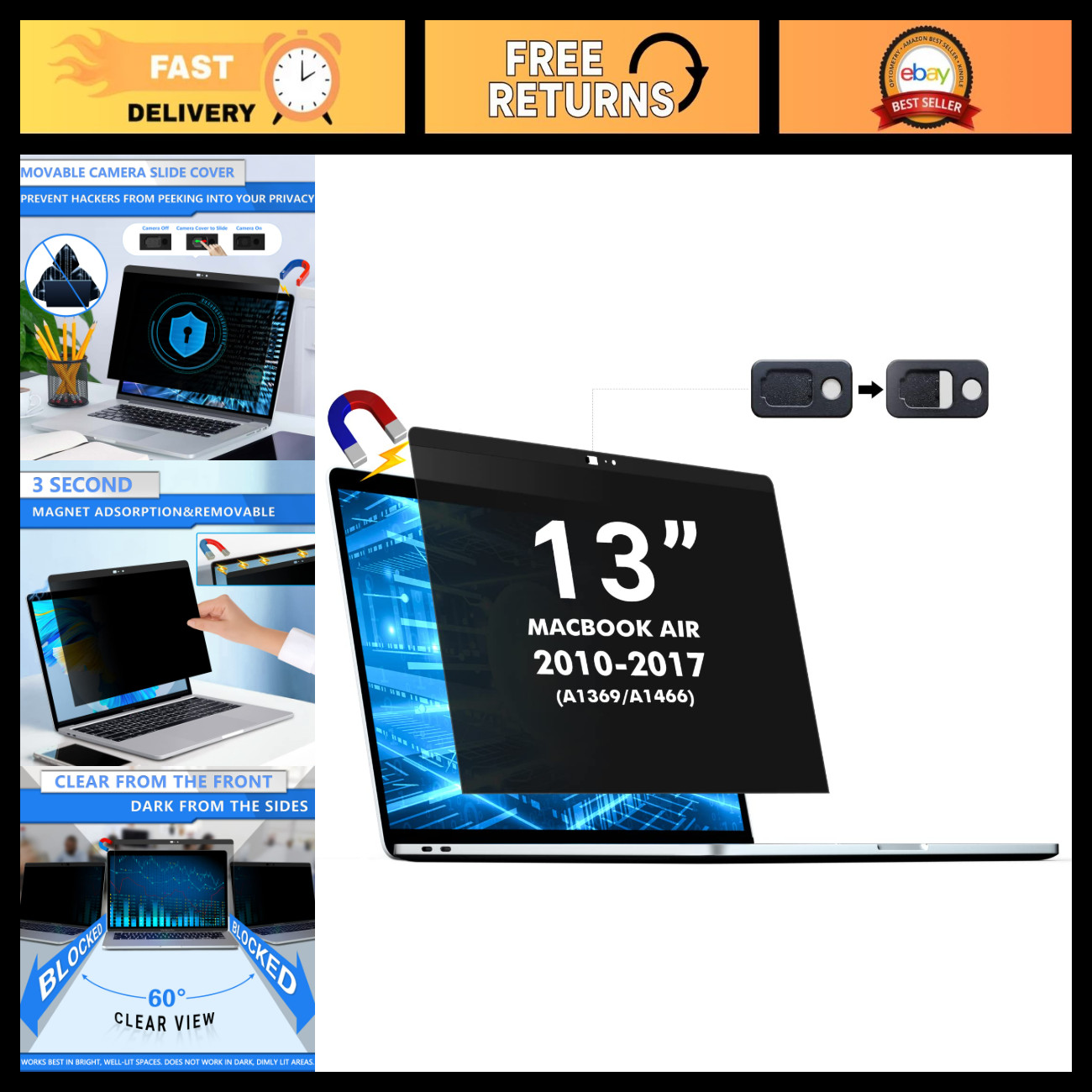 Magnetic Privacy Screen for MacBook Air 13 Inch (2010-2017, A1369, A1466)