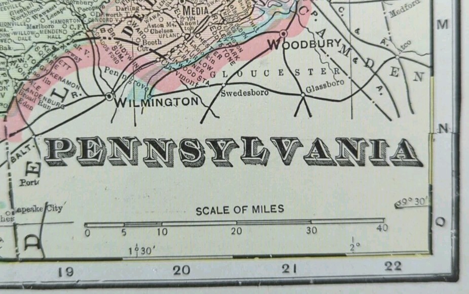 Vintage 1901 PENNSYLVANIA Map 14\