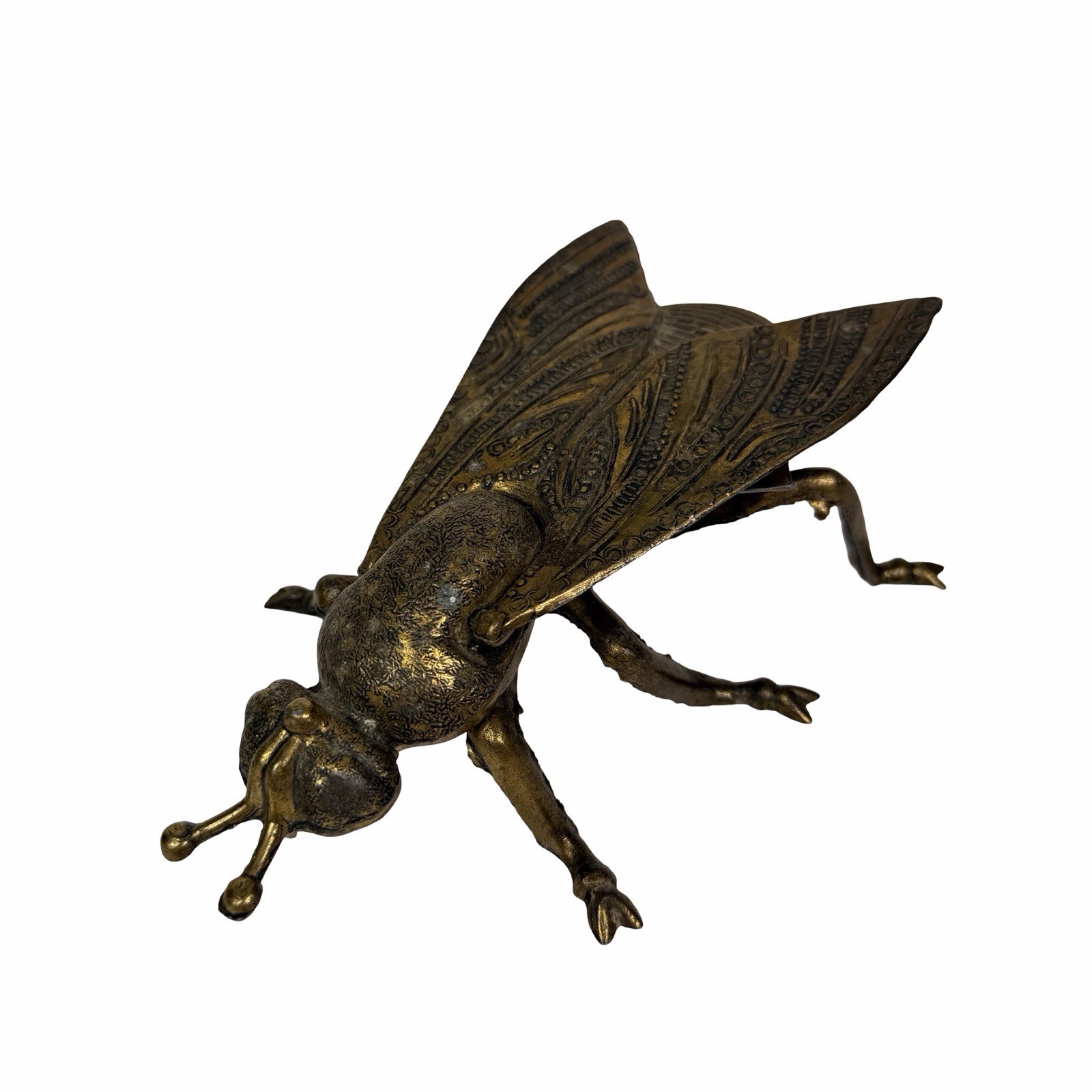 MCM Vintage Italian Brass Fly Match Safe, Ashtray, Bug Insect Decor, Trinket 7”