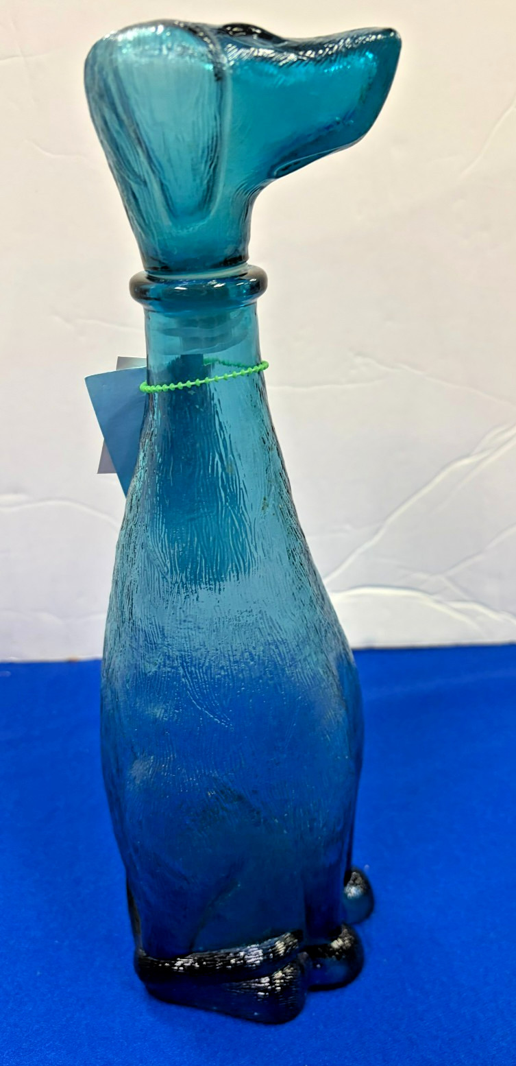 Vintage Italy 1970 Empoli Blue Glass Dachshund Decanter 12.5