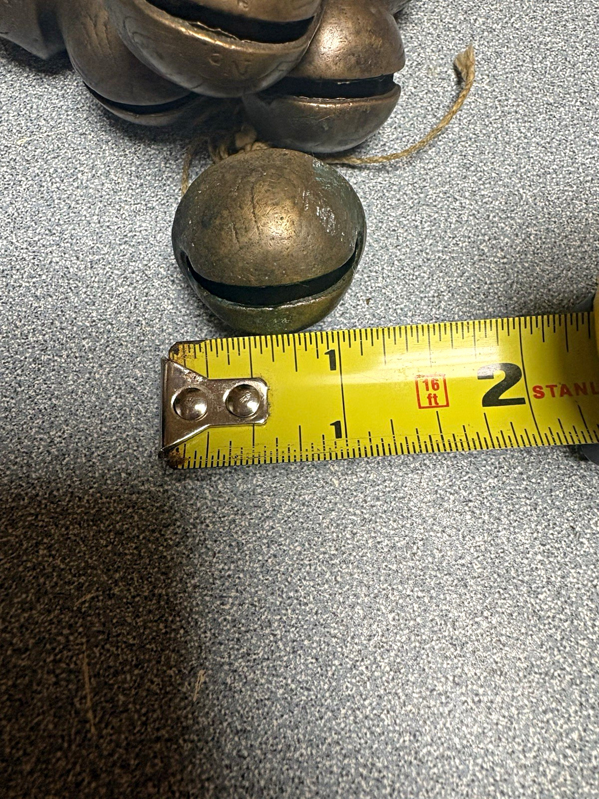 11 Antique Finish Bronze Metal Sleigh Bells Lot, Round,  Marked No. 1