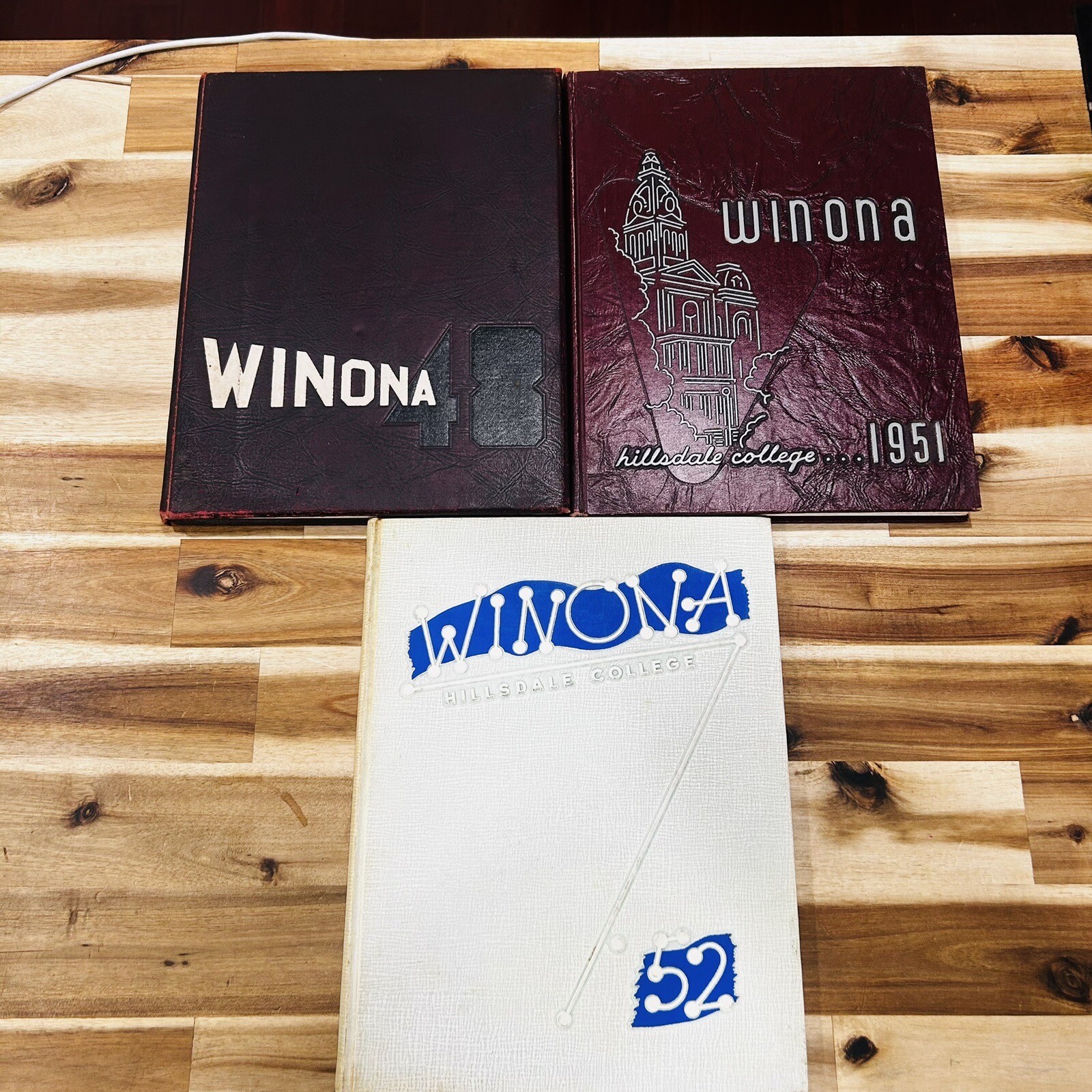 Lot of 3 Vintage 1940s 50s Yearbooks Hillsdale College Michigan Winona 1948-1952