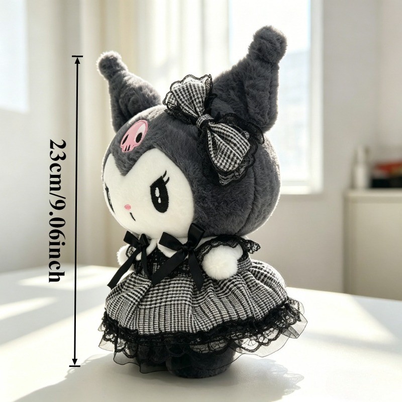 Sanrio Kuromi Gothic Plush Toy, Black and White Checkered Skirt & Bow