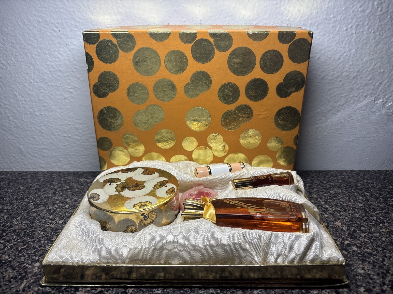 Vintage Coty L'origan Parfum Set Perfume Powder Lipstick Original Box Set RARE